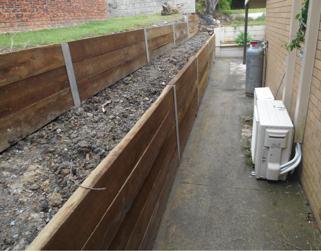 Hardwood Sleeper Retaining Wall with H Beam Posts in Gold Coast
